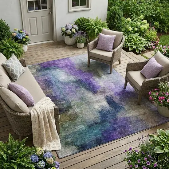 Purple And Pewter Abstract Washable Indoor Outdoor Area Rug Photo 1