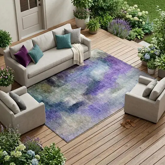 Purple And Pewter Abstract Washable Indoor Outdoor Area Rug Photo 1