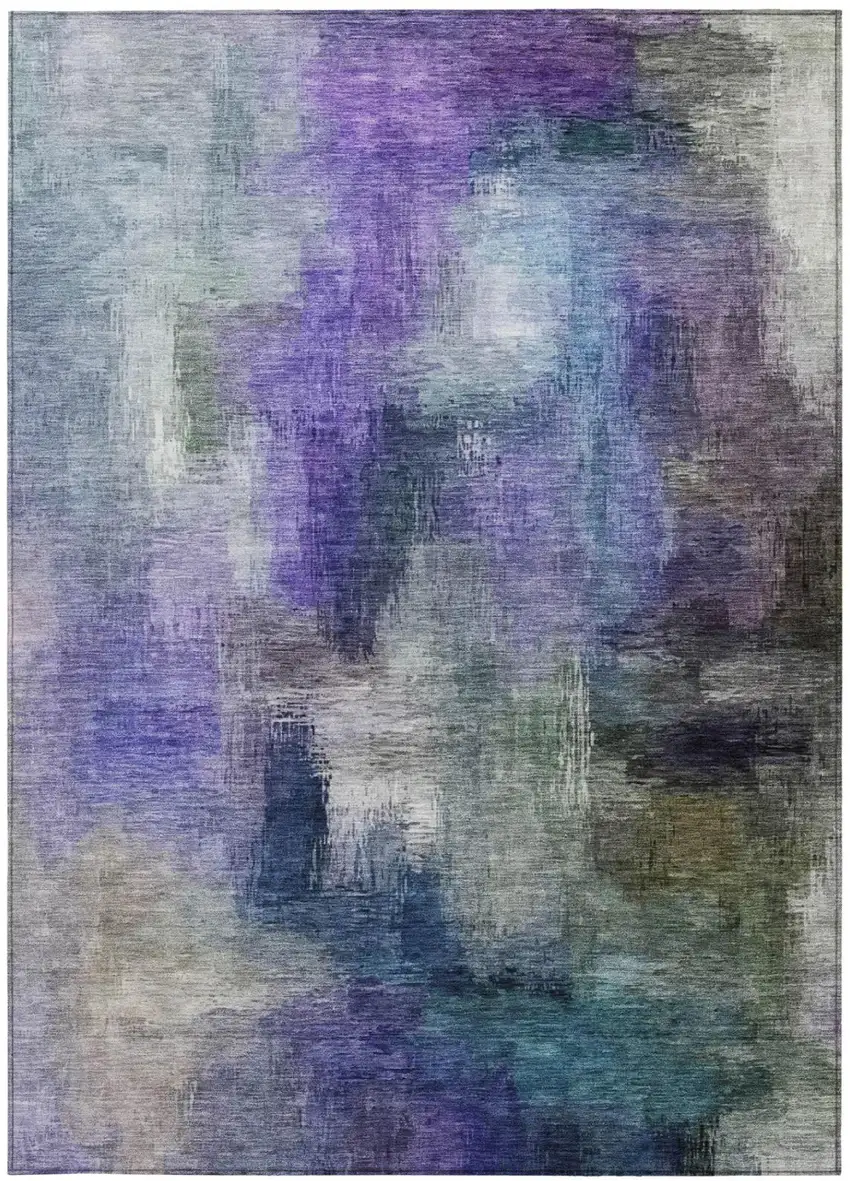Purple And Pewter Abstract Washable Indoor Outdoor Area Rug Photo 4