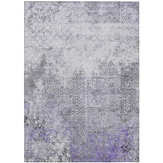 Purple And Pewter Abstract Washable Indoor Outdoor Area Rug Photo 2