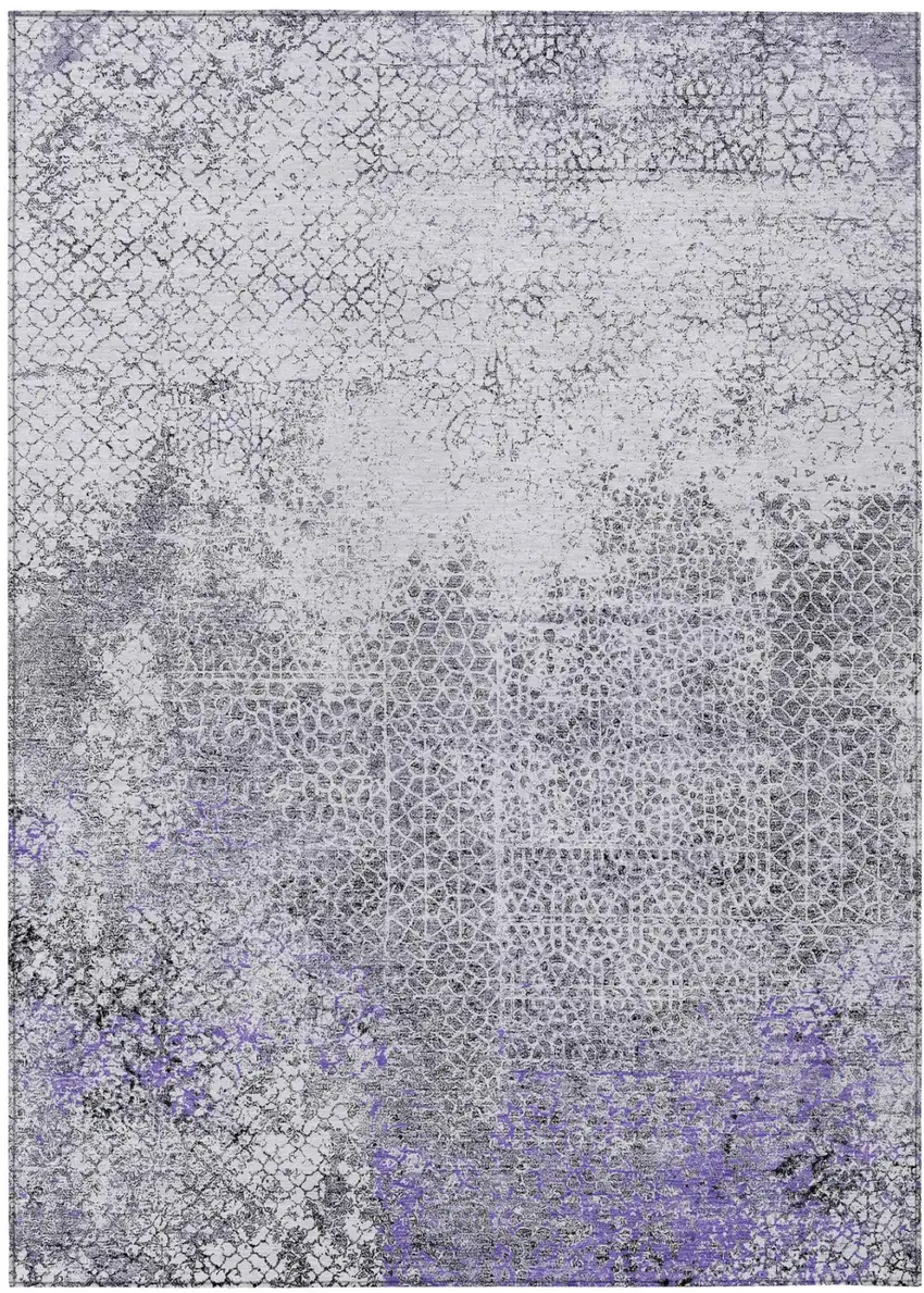 Purple And Pewter Abstract Washable Indoor Outdoor Area Rug Photo 2