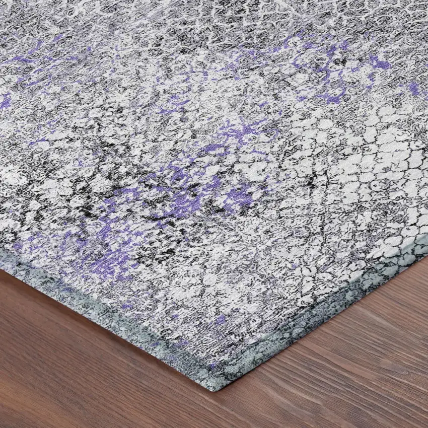 Purple And Pewter Abstract Washable Indoor Outdoor Area Rug Photo 5