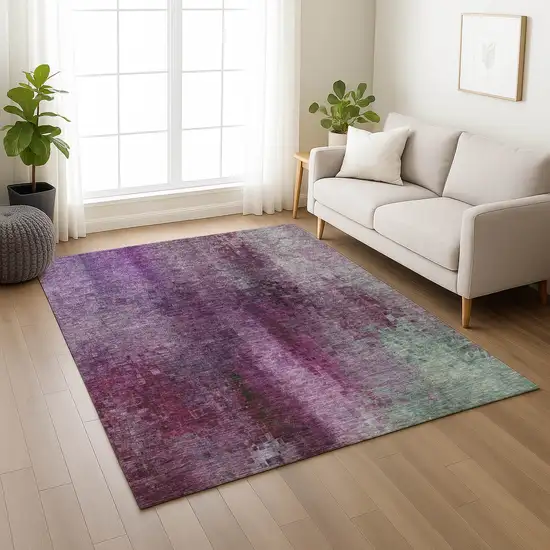 Purple And Plum Abstract Washable Indoor Outdoor Area Rug Photo 8