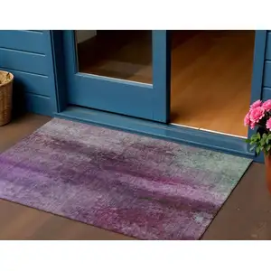 Photo of Purple And Plum Abstract Washable Indoor Outdoor Area Rug