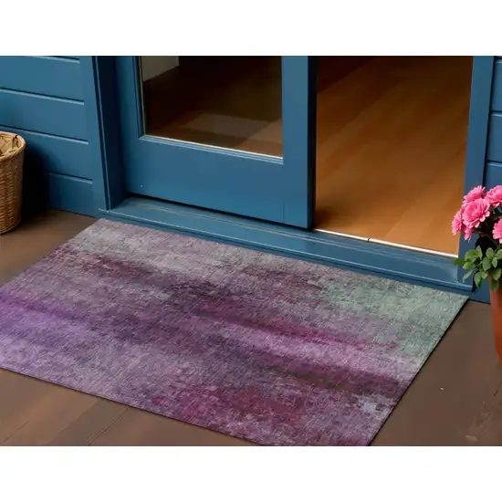 Purple And Plum Abstract Washable Indoor Outdoor Area Rug Photo 1