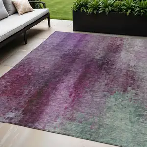 Photo of Purple And Plum Abstract Washable Indoor Outdoor Area Rug