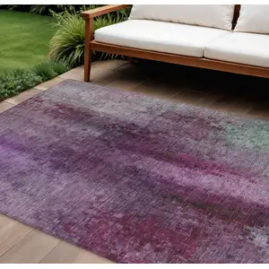 Photo of Purple And Plum Abstract Washable Indoor Outdoor Area Rug