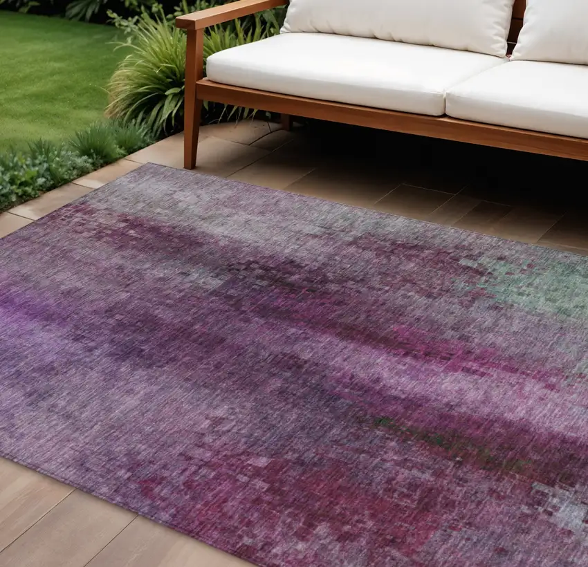 Purple And Plum Abstract Washable Indoor Outdoor Area Rug Photo 1