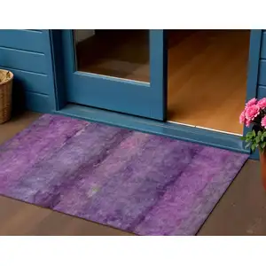 Photo of Purple And Plum Abstract Washable Indoor Outdoor Area Rug
