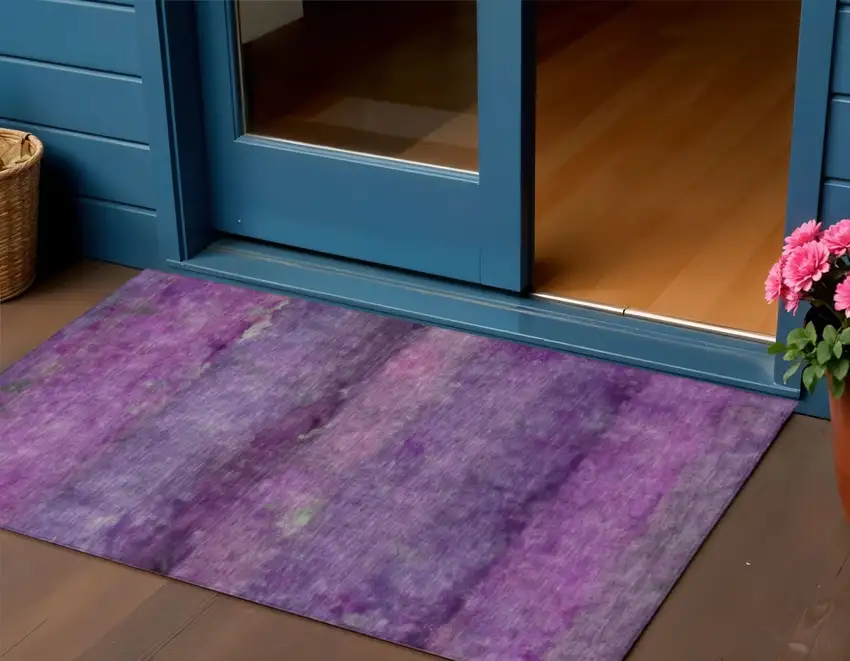 Purple And Plum Abstract Washable Indoor Outdoor Area Rug Photo 1