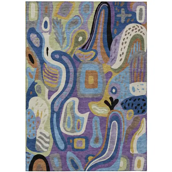 Purple And Plum Abstract Washable Indoor Outdoor Area Rug Photo 2
