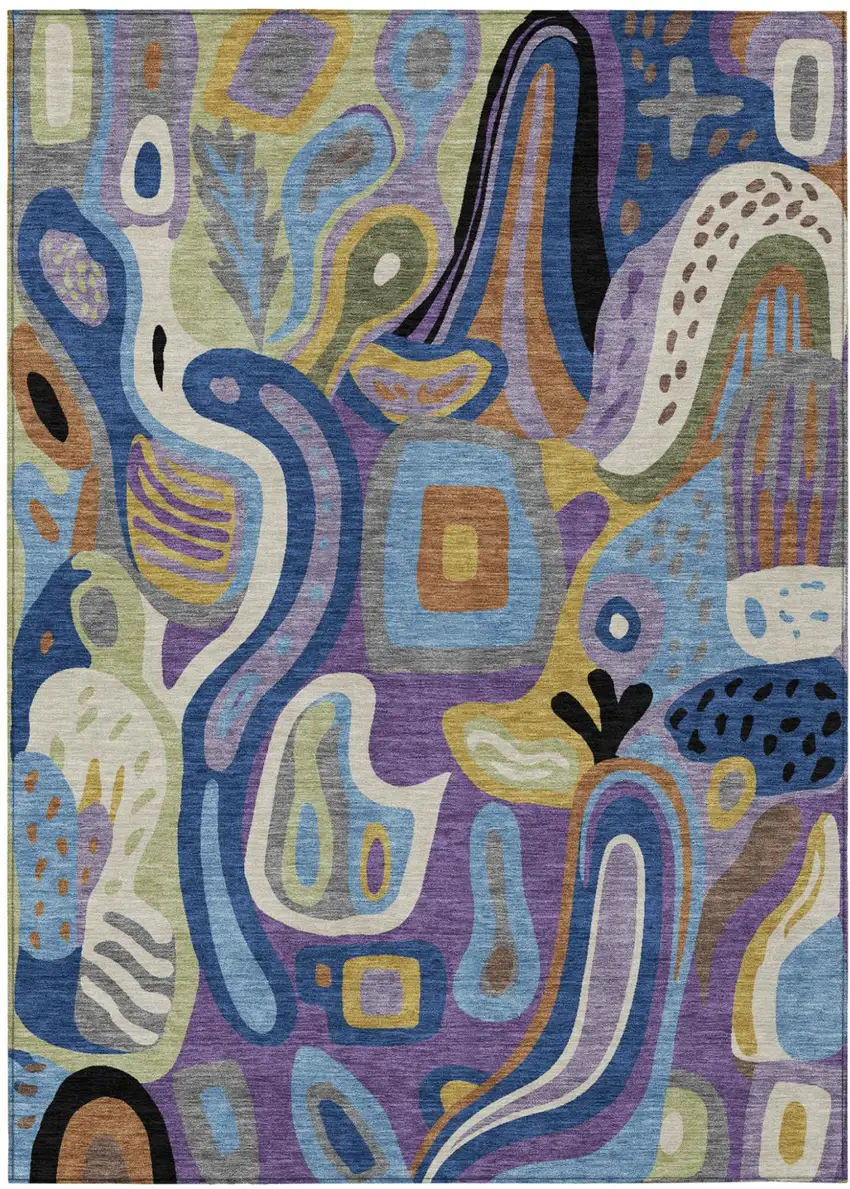 Purple And Plum Abstract Washable Indoor Outdoor Area Rug Photo 2