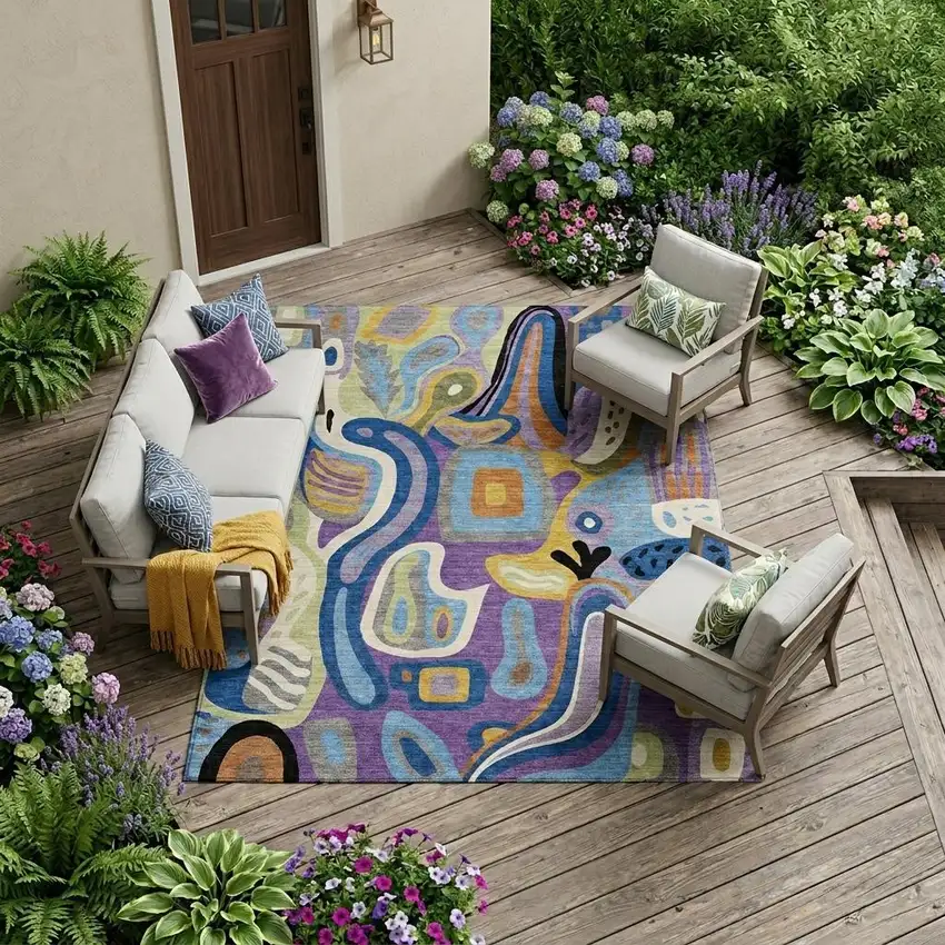Purple And Plum Abstract Washable Indoor Outdoor Area Rug Photo 1