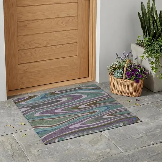 Purple And Plum Abstract Washable Indoor Outdoor Area Rug Photo 1