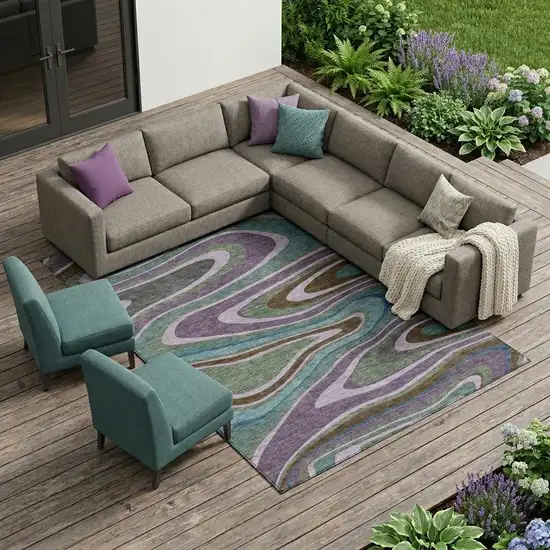Purple And Plum Abstract Washable Indoor Outdoor Area Rug Photo 1