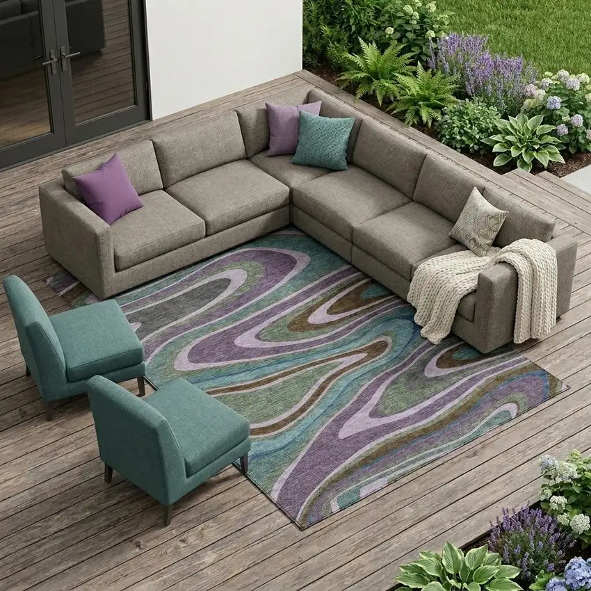 Purple And Plum Abstract Washable Indoor Outdoor Area Rug Photo 1