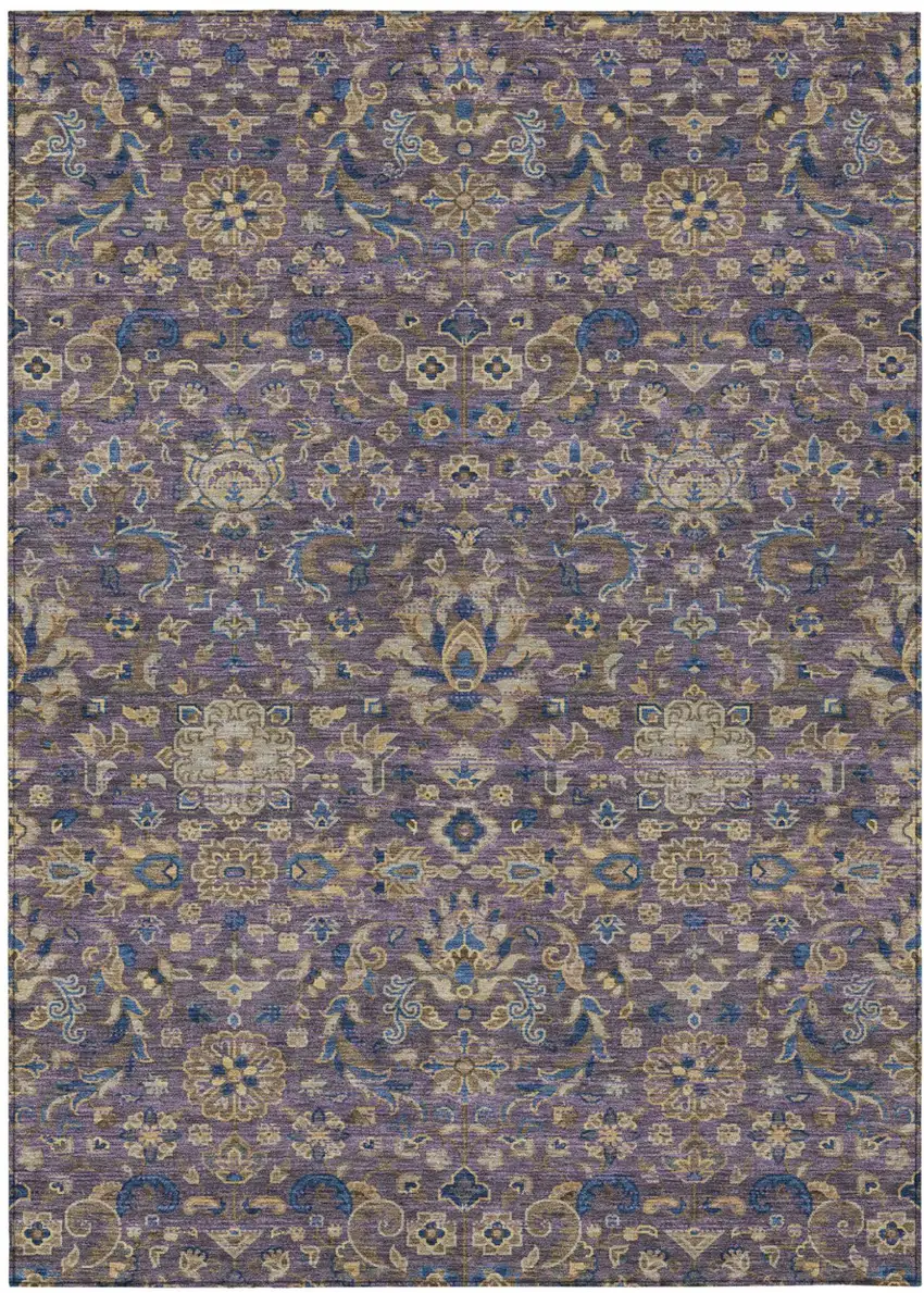 Purple And Plum Floral Medallion Washable Indoor Outdoor Area Rug Photo 2