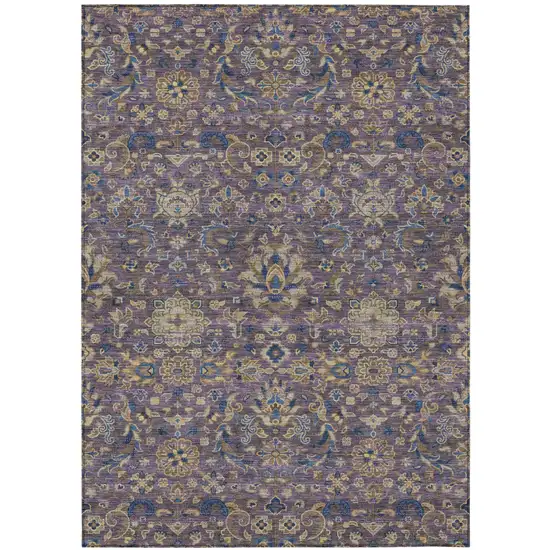 Purple And Plum Floral Medallion Washable Indoor Outdoor Area Rug Photo 2