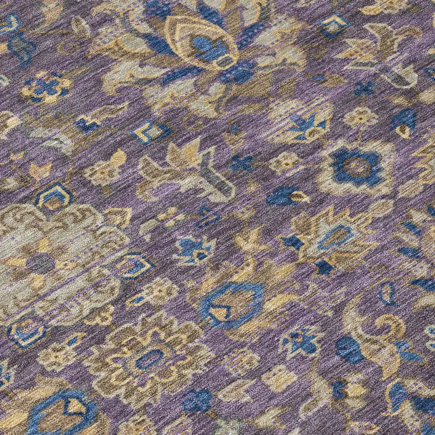 Purple And Plum Floral Medallion Washable Indoor Outdoor Area Rug Photo 6