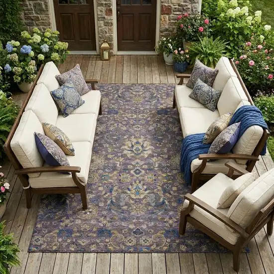 Purple And Plum Floral Medallion Washable Indoor Outdoor Area Rug Photo 1