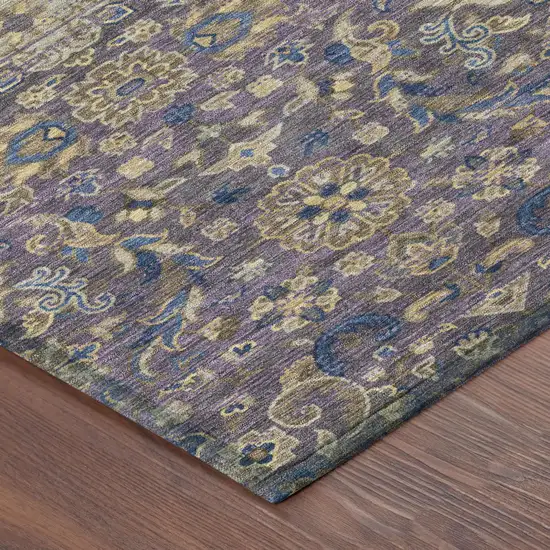 Purple And Plum Floral Medallion Washable Indoor Outdoor Area Rug Photo 5