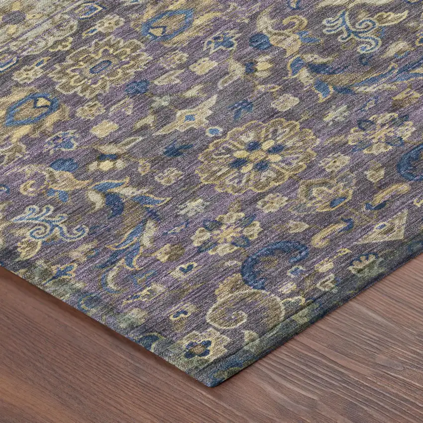 Purple And Plum Floral Medallion Washable Indoor Outdoor Area Rug Photo 5