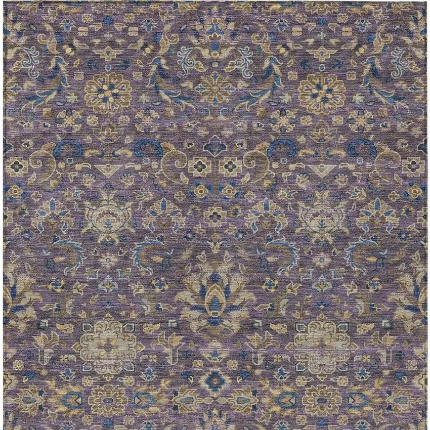 Purple And Plum Floral Medallion Washable Indoor Outdoor Area Rug Photo 4