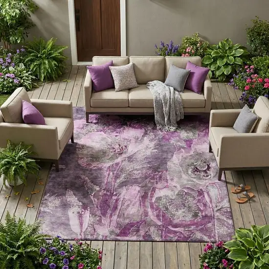 Purple And Plum Floral Washable Indoor Outdoor Area Rug Photo 1