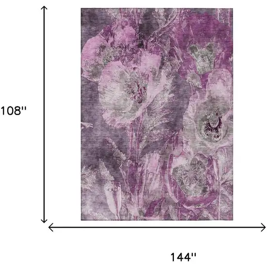 Purple And Plum Floral Washable Indoor Outdoor Area Rug Photo 5