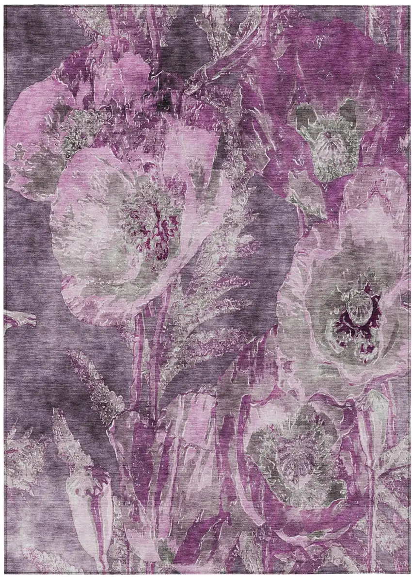 Purple And Plum Floral Washable Indoor Outdoor Area Rug Photo 2