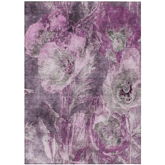 Purple And Plum Floral Washable Indoor Outdoor Area Rug Photo 2