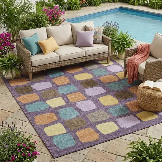 Purple And Plum Geometric Washable Indoor Outdoor Area Rug Photo 1