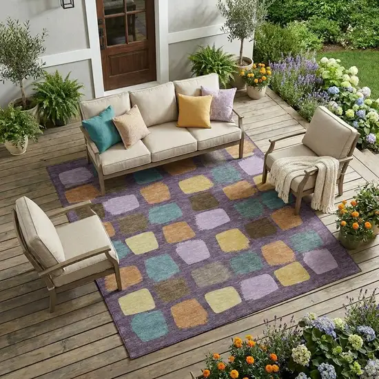 Purple And Plum Geometric Washable Indoor Outdoor Area Rug Photo 1
