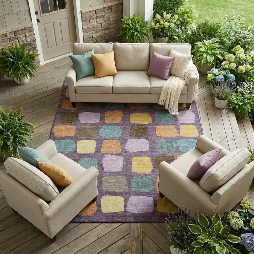 Purple And Plum Geometric Washable Indoor Outdoor Area Rug Photo 1