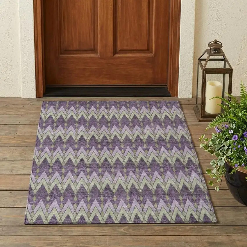 Purple And Plum Geometric Washable Indoor Outdoor Area Rug Photo 1