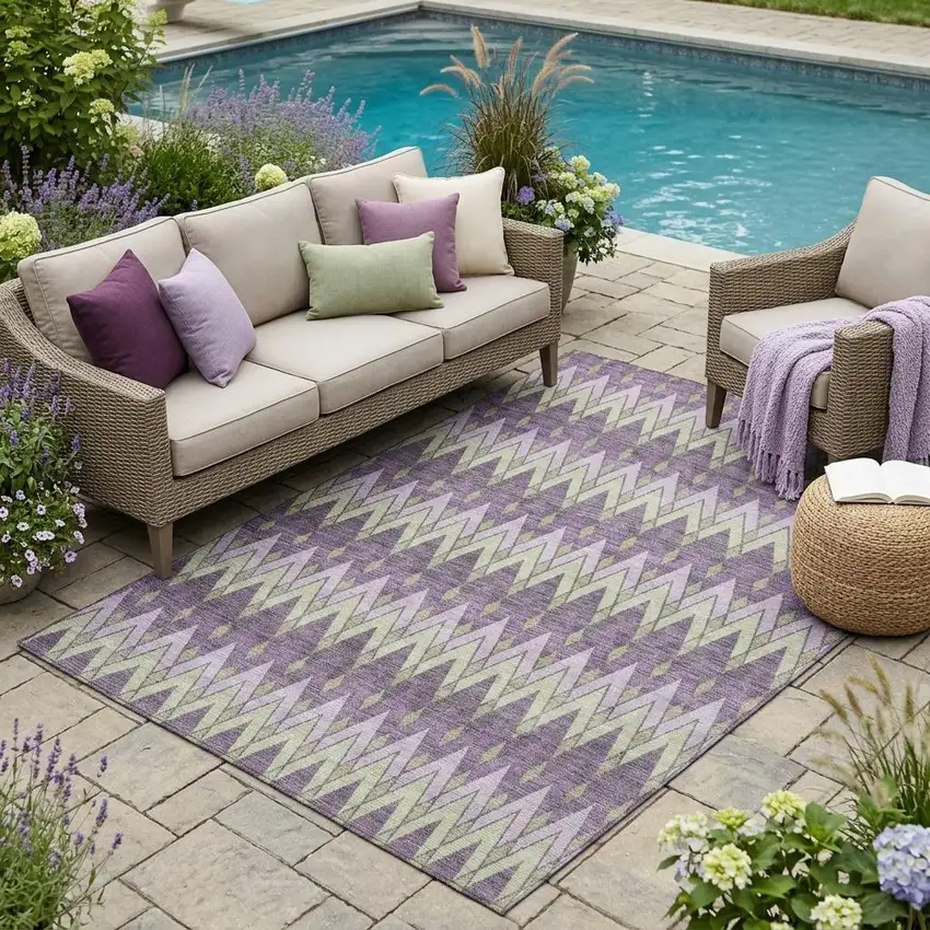 Purple And Plum Geometric Washable Indoor Outdoor Area Rug Photo 1