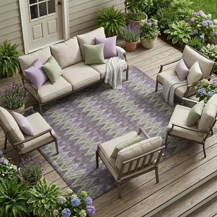 Purple And Plum Geometric Washable Indoor Outdoor Area Rug Photo 1