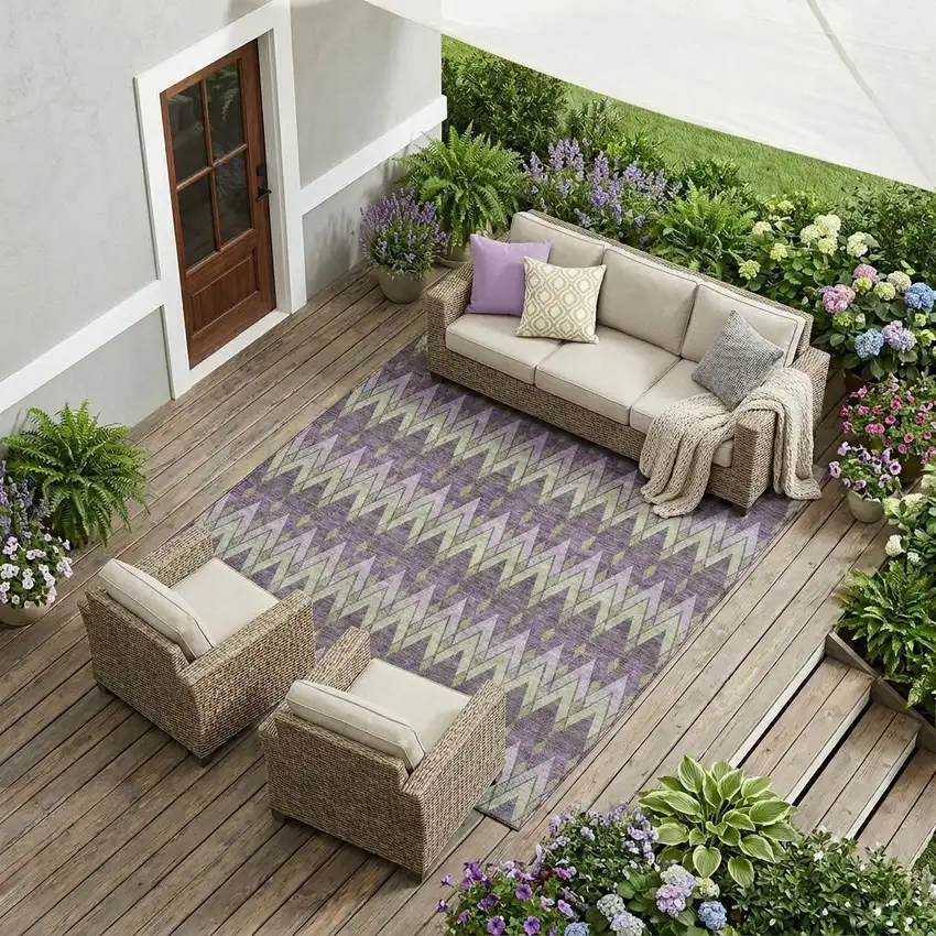 Purple And Plum Geometric Washable Indoor Outdoor Area Rug Photo 1