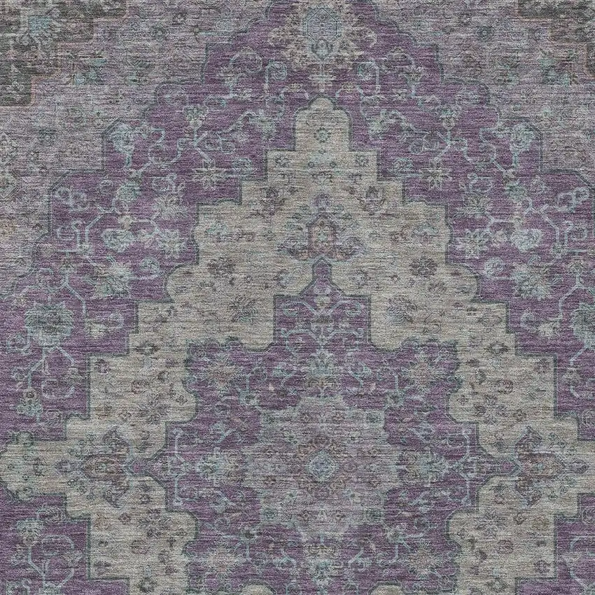 Purple And Plum Medallion Washable Indoor Outdoor Area Rug Photo 3