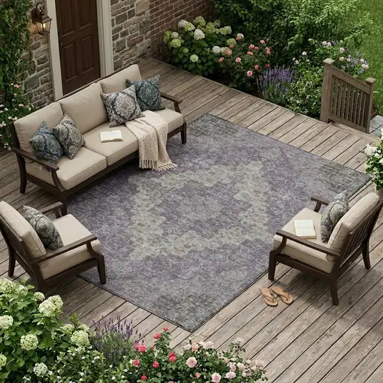 Purple And Plum Medallion Washable Indoor Outdoor Area Rug Photo 1