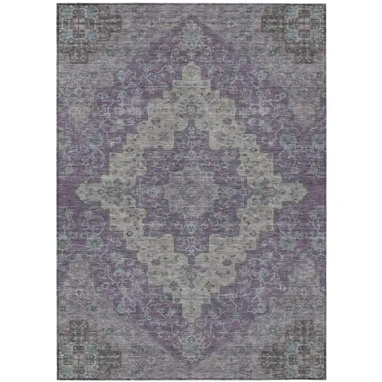 Purple And Plum Medallion Washable Indoor Outdoor Area Rug Photo 2