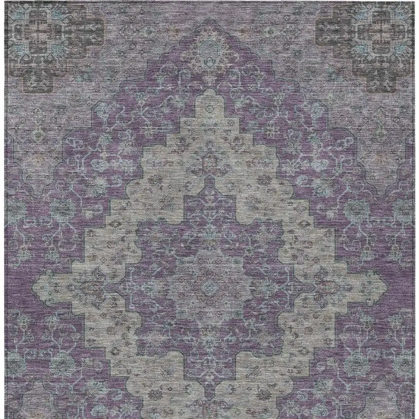 Purple And Plum Medallion Washable Indoor Outdoor Area Rug Photo 4