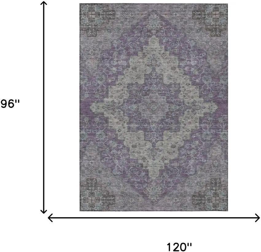 Purple And Plum Medallion Washable Indoor Outdoor Area Rug Photo 7