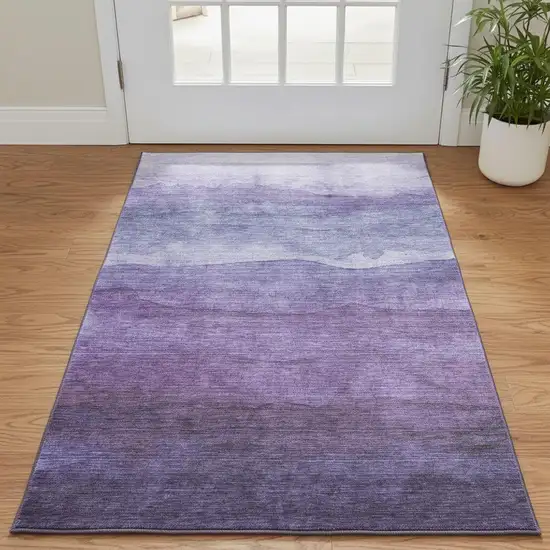 Purple And Plum Striped Washable Area Rug With UV Protection Photo 2