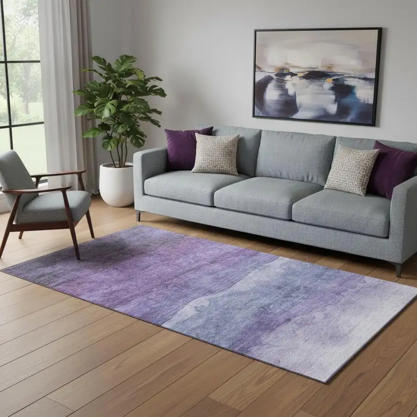 Purple And Plum Striped Washable Area Rug With UV Protection Photo 2
