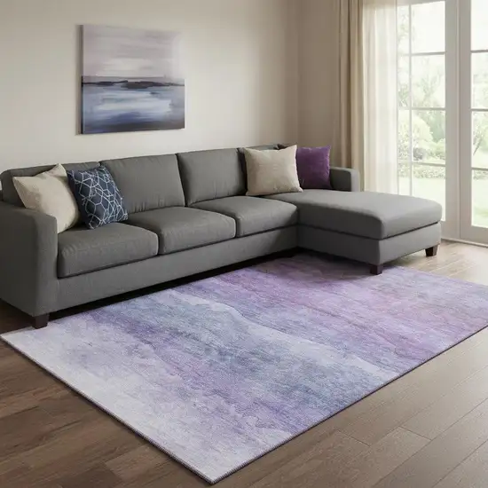 Purple And Plum Striped Washable Area Rug With UV Protection Photo 2