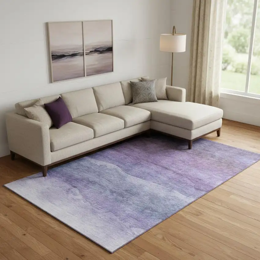 Purple And Plum Striped Washable Area Rug With UV Protection Photo 2