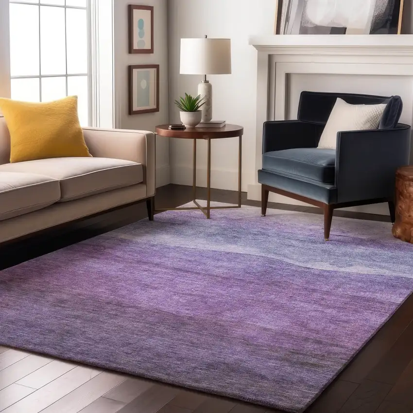 Purple And Plum Striped Washable Area Rug With UV Protection Photo 5