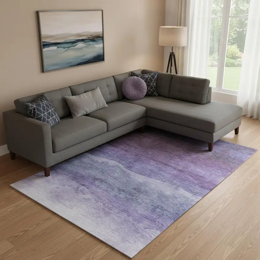 Purple And Plum Striped Washable Area Rug With UV Protection Photo 2
