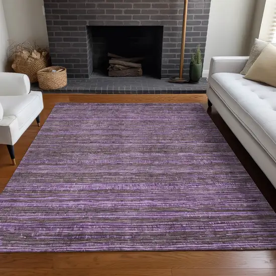 Purple And Plum Striped Washable Indoor Outdoor Area Rug Photo 8